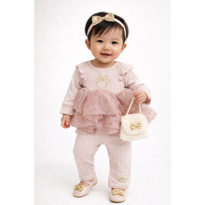 Disney Baby Minnie Mouse Outfit 6-9M NWT Pink Tulle Dress Set Infant Girl Ribbed